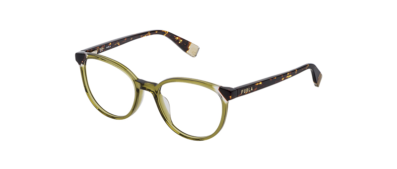 Furla Eyeglasses With Green Rim And Marble Design Temples By G&M Eyecare