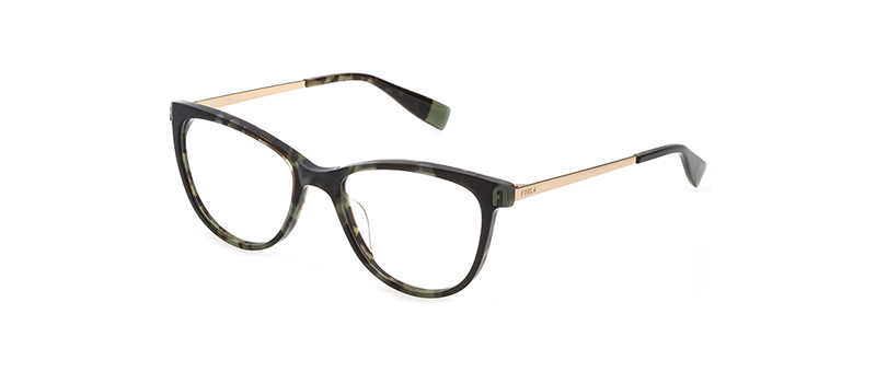Furla Black And Green Marble Design Rim With Gold Temples Eyeglasses By G&M Eyecare