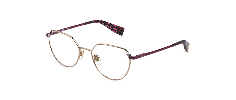 Furla Thin Frame Eyeglasses With Rosewood Temples And Black Pink Tips By G&M Eyecare